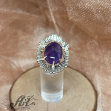 Сребърен пръстен с естествен камък аметист R-4027